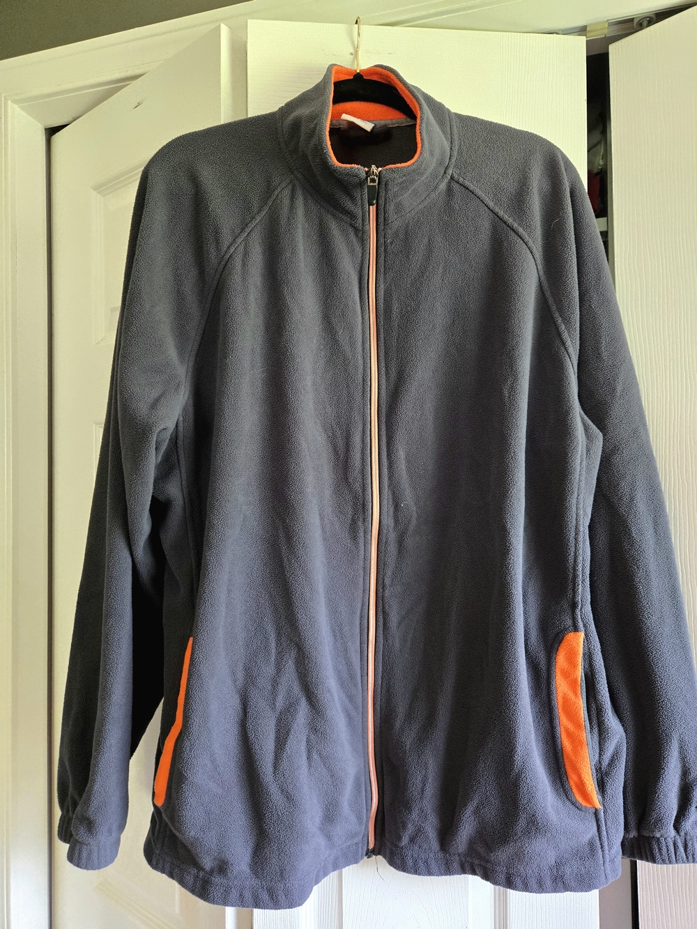 STARTER Fleece Jacket Full Zip Charcoal Gray Blaze Orange XL Vintage